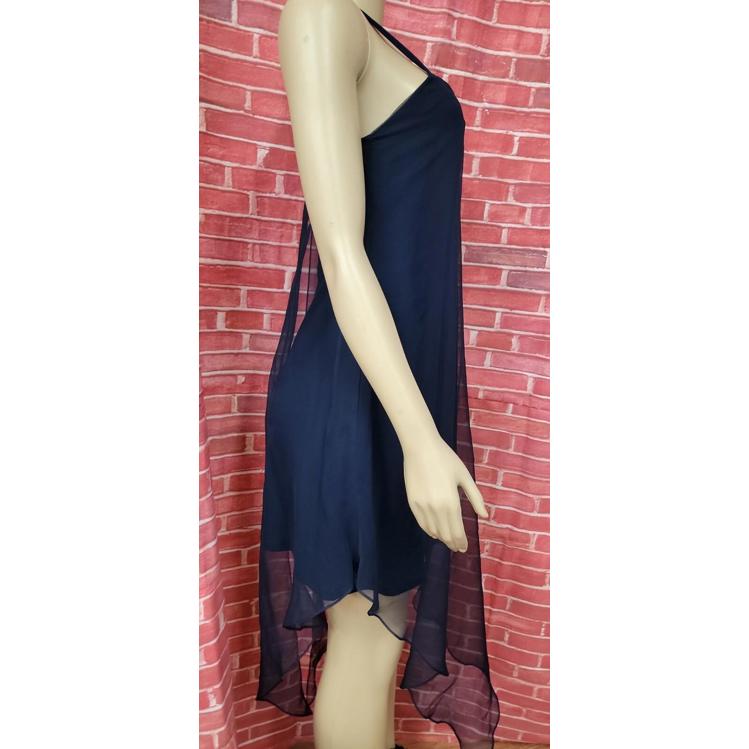 Amazing Vintage Pat Richards I Magnin 70s In Navy Blue Overlay Dress Size S? #A